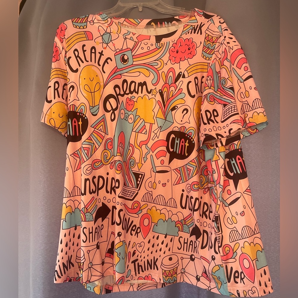 Eccentric pattern, SHEIN  top, in a pink material that has a silky feel